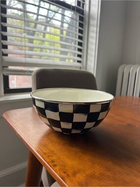 MacKenzie-Childs Black and White Checkered Ceramic Serving Bowl